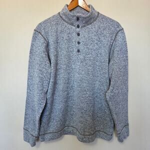 Weatherproof Vintage Men's L 1/4 Button Mock Neck Gray Knit Sweater Fleece